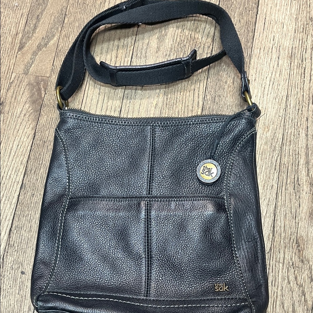 The Sak Black Leather Messenger Bag
